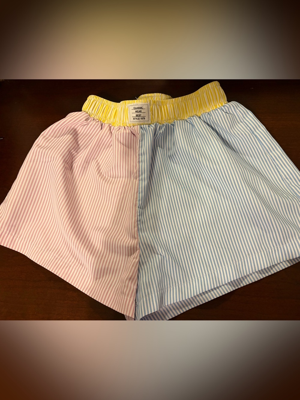 Classic Women’s Wear Colorblock Stripe Shorts - Pink/Blue with Yellow Waistband